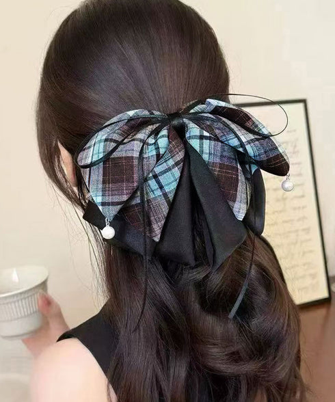 チェック柄 リボン バンスクリップ大きめ 韓国風 おしゃれ ヘアアクセサリー 大人可愛い ヘアアレンジ 簡単髪留め カジュアル 誕生日 リボンクリップ プレゼント 98DUOXI-001