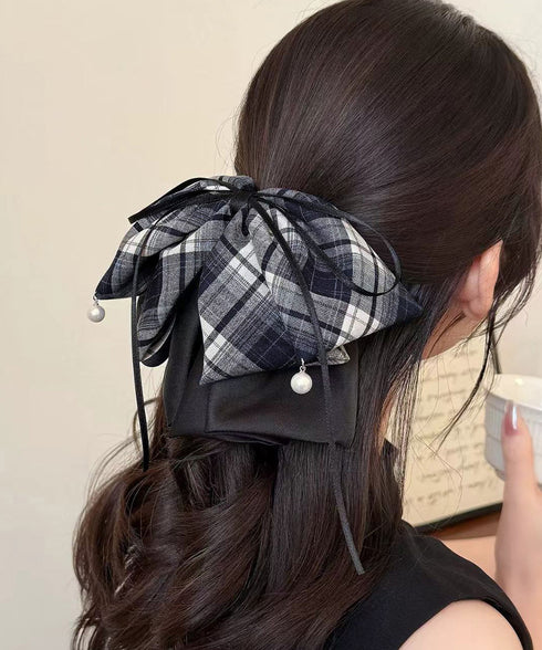 チェック柄 リボン バンスクリップ大きめ 韓国風 おしゃれ ヘアアクセサリー 大人可愛い ヘアアレンジ 簡単髪留め カジュアル 誕生日 リボンクリップ プレゼント 98DUOXI-001