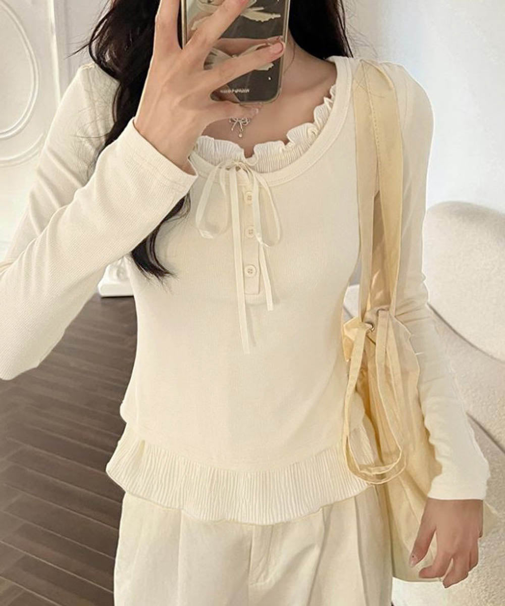 フェイクレイヤードカップ付きカットソー アイボリー