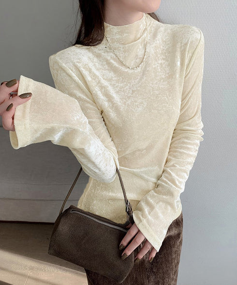 プチハイネック 長袖 インナートップス レディース 春秋新作 韓国風 おしゃれカットソー上品 きれいめ スリムフィット 薄手 トレンド 無地 トップス セクシー 98LAIJEN-001