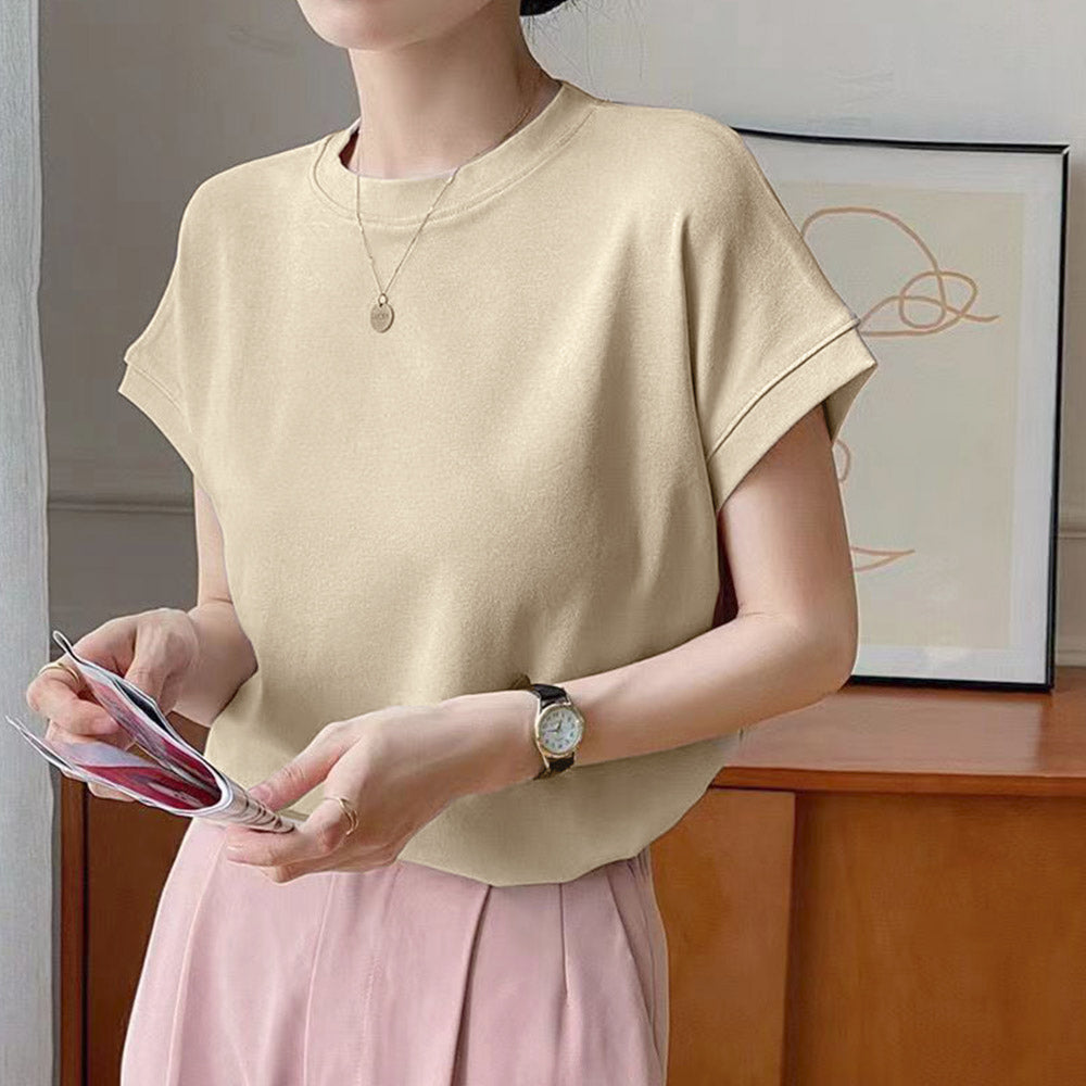 フレンチスリーブ 半袖 Tシャツ 韓国風 オフベージュ