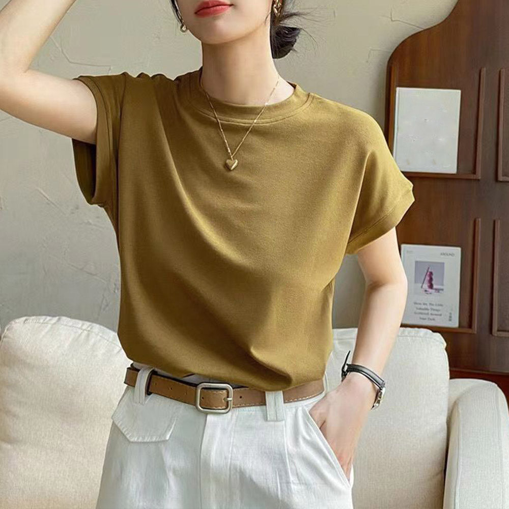 フレンチスリーブ 半袖 Tシャツ 韓国風 モスイエロー