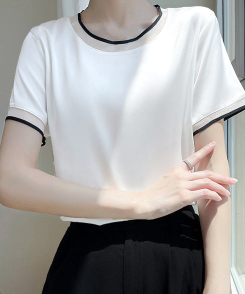 クルーネック サテン風シャツブラウス 大人女性 ビジネスブラウス 通勤服 オフィスカジュアル フェミニン 春夏 薄手フォーマルブラウス プルオーバー 98LUNC-002