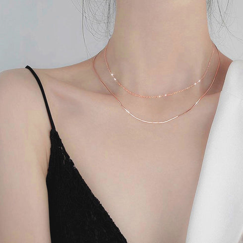 チョーカー 2連チェーンネックレス レディース アクセサリー シンプル シルバー おしゃれ ジュエリー カジュアル 首飾り きれいめ 98WEIYA-001