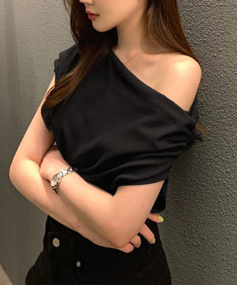 オフショルダーTシャツ カットソー 半袖 ワンショルトップス レディース アシンメトリー おしゃれ 肌見せ 夏服 ワンショルダーカットソー 韓国風セクシーTシャツ 98XIANNF-001