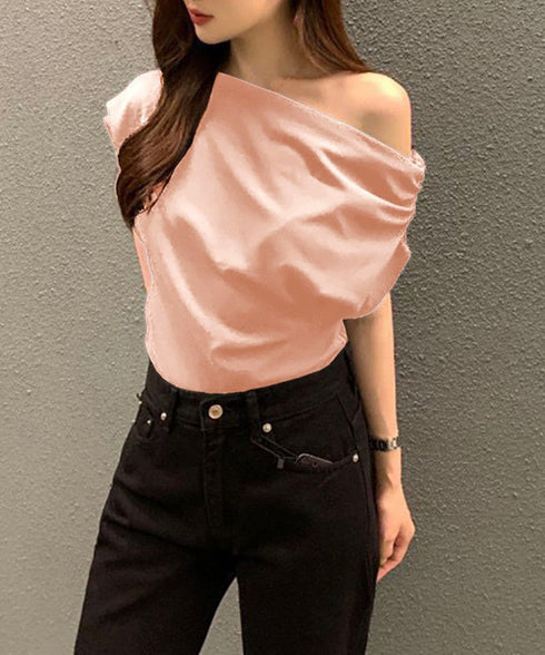 オフショルダーTシャツ カットソー 半袖 ワンショルトップス レディース アシンメトリー おしゃれ 肌見せ 夏服 ワンショルダーカットソー 韓国風セクシーTシャツ 98XIANNF-001