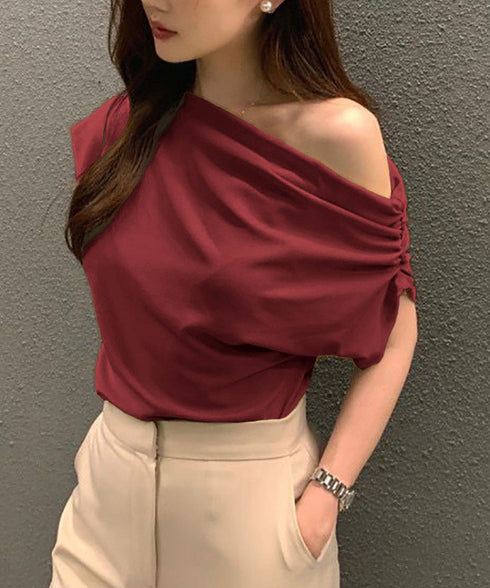 オフショルダーTシャツ カットソー 半袖 ワンショルトップス レディース アシンメトリー おしゃれ 肌見せ 夏服 ワンショルダーカットソー 韓国風セクシーTシャツ 98XIANNF-001
