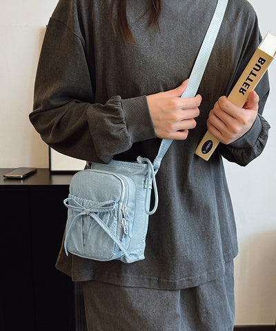 軽量ナイロンショルダーバッグ 巾着バッグ ブルー
