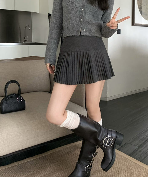 ニットプリーツ ミニスカート レディース 可愛い Aラインスカート ハイウエスト ショートスカート シンプル インナーパンツ付き 着やせ ボトムス カジュアル 98YIDUN-001