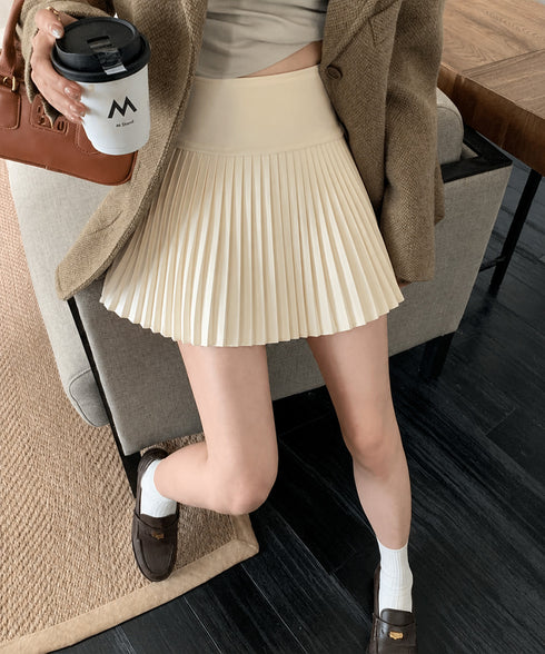 ニットプリーツ ミニスカート レディース 可愛い Aラインスカート ハイウエスト ショートスカート シンプル インナーパンツ付き 着やせ ボトムス カジュアル 98YIDUN-001
