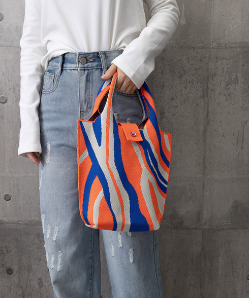 ニットバッグ レディース マルシェバッグ 可愛い ニット編み 縦型 トートバッグ おしゃれ サブバッグ 軽量 折り畳める鞄 ボタン付き ランチバッグ 手提げバッグ 98YILI-002