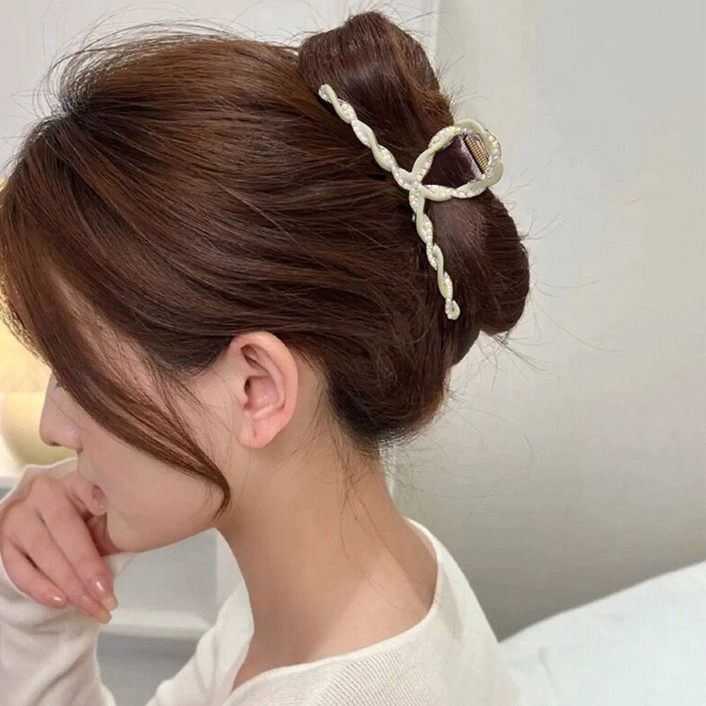 バンスクリップパール 韓国風ヘアクリップ アイボリー