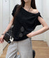 オフショルダーTシャツ 半袖 トップス ワンショルトップスレディース 斜め肩デザイントップス サイドギャザーワンショルダーカットソー おしゃれ肌見せ夏服 韓国風 98YRLAN-001