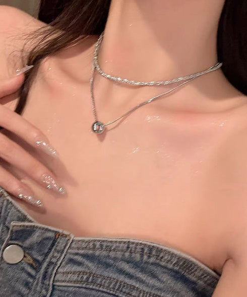 サークル 2連チェーンネックレス セット レディース ボリューム 首飾り チョーカーネックレス おしゃれ 鎖骨チェーン カジュアル シンプル アクセサリー 98AIXI-001