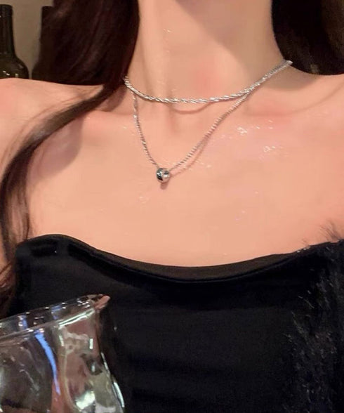 サークル 2連チェーンネックレス セット レディース ボリューム 首飾り チョーカーネックレス おしゃれ 鎖骨チェーン カジュアル シンプル アクセサリー 98AIXI-001