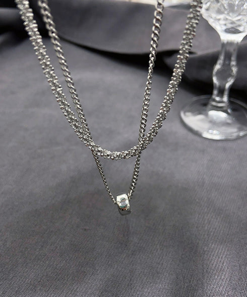 サークル 2連チェーンネックレス セット レディース ボリューム 首飾り チョーカーネックレス おしゃれ 鎖骨チェーン カジュアル シンプル アクセサリー 98AIXI-001