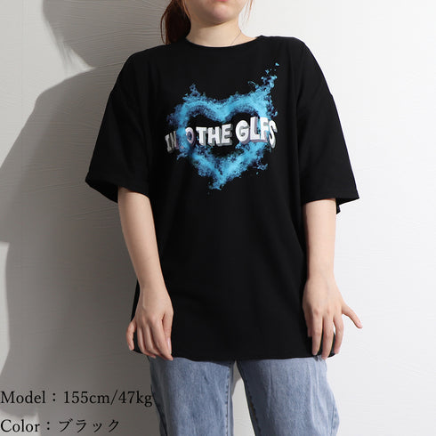 半袖Tシャツ レディース 可愛い 愛のパターンプリント tシャツ 夏 ゆったり 韓国ファッション 98AMYI-002
