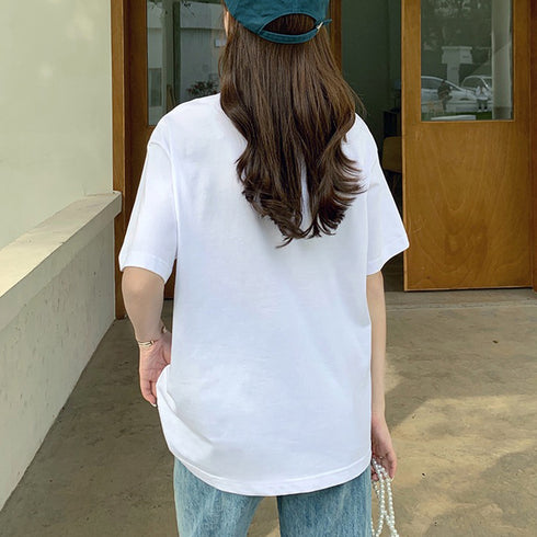 半袖Tシャツ レディース 可愛い 愛のパターンプリント tシャツ 夏 ゆったり 韓国ファッション 98AMYI-002