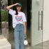 半袖Tシャツ レディース 可愛い 愛のパターンプリント tシャツ 夏 ゆったり 韓国ファッション 98AMYI-002