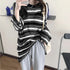 レディース 長袖 シースルートップス ラウンドネック プルオーバー ゆったり 透け ボーダー カットソー おしゃれ tシャツ 春秋夏 韓国ファッション 98AMYI-004