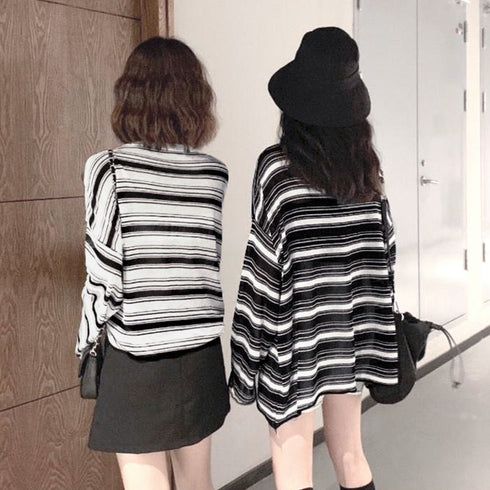 レディース 長袖 シースルートップス ラウンドネック プルオーバー ゆったり 透け ボーダー カットソー おしゃれ tシャツ 春秋夏 韓国ファッション 98AMYI-004