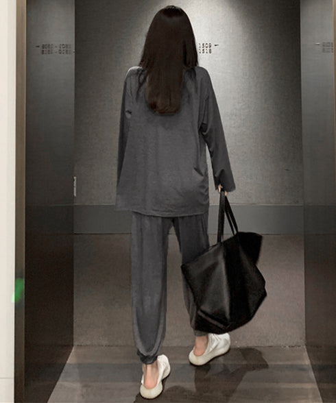 レディース 部屋着 薄手 長袖 韓国風 ルームウェア 体型カバー セットアップ パジャマ 春夏秋 Tシャツパジャマ 寝巻き ゆったり 大人 快適 上下2点セット 98ASHANG-001