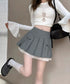 ボックスプリーツスカート ミニスカート夏 レディース ハイウエスト ショート丈スカート インナーパンツ付き Aラインスカート 裾レース ボリューム 細見えスカート 98AWEI-001