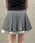 ボックスプリーツスカート ミニスカート夏 レディース ハイウエスト ショート丈スカート インナーパンツ付き Aラインスカート 裾レース ボリューム 細見えスカート 98AWEI-001