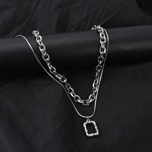 チョーカーネックレス チェーン 2連 2点セット ネックレス スクエアペンダント アクセサリー レディース シンプル 大人 女性 98AX-001