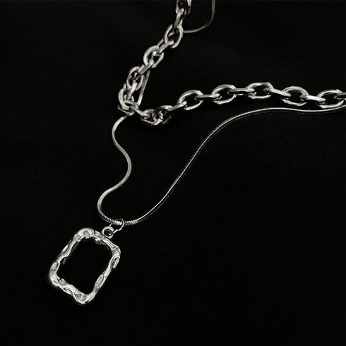 チョーカーネックレス チェーン 2連 2点セット ネックレス スクエアペンダント アクセサリー レディース シンプル 大人 女性 98AX-001