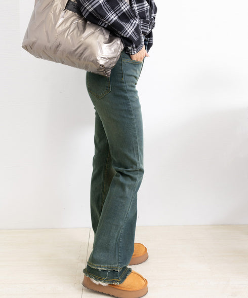 フリンジ フレアパンツ デニムパンツ レディース ハイウエスト 切りっぱなし カットオフ ジーパン カジュアル ブーツカットデニム 細見えデニムパンツ 韓国風 98BME-002