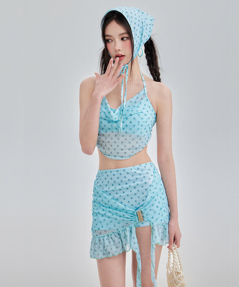 ホルターネック水着セパレート 三点セット レディース セクシー水着 お洒落 ハイウエストスカート インナーパンツ付き チラ見防止 大人可愛いママ水着 プール海旅行 98BSMAN-001