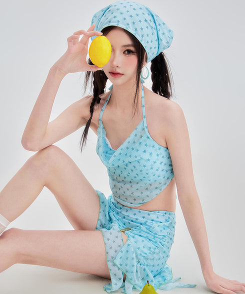 ホルターネック水着セパレート 三点セット レディース セクシー水着 お洒落 ハイウエストスカート インナーパンツ付き チラ見防止 大人可愛いママ水着 プール海旅行 98BSMAN-001