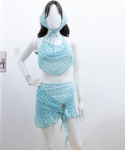 ホルターネック水着セパレート 三点セット レディース セクシー水着 お洒落 ハイウエストスカート インナーパンツ付き チラ見防止 大人可愛いママ水着 プール海旅行 98BSMAN-001