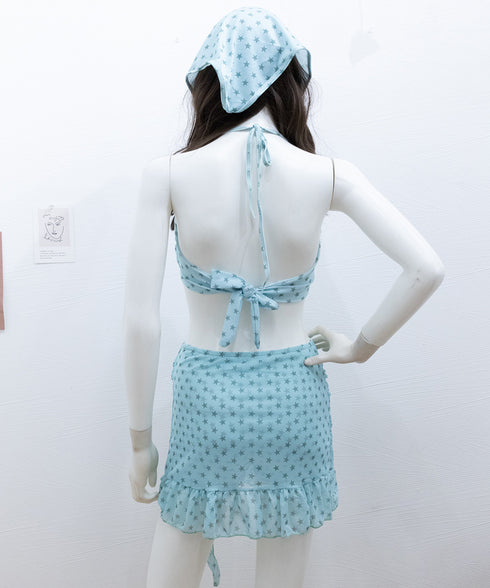 ホルターネック水着セパレート 三点セット レディース セクシー水着 お洒落 ハイウエストスカート インナーパンツ付き チラ見防止 大人可愛いママ水着 プール海旅行 98BSMAN-001