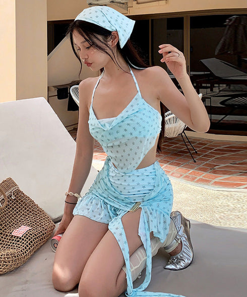 ホルターネック水着セパレート 三点セット レディース セクシー水着 お洒落 ハイウエストスカート インナーパンツ付き チラ見防止 大人可愛いママ水着 プール海旅行 98BSMAN-001