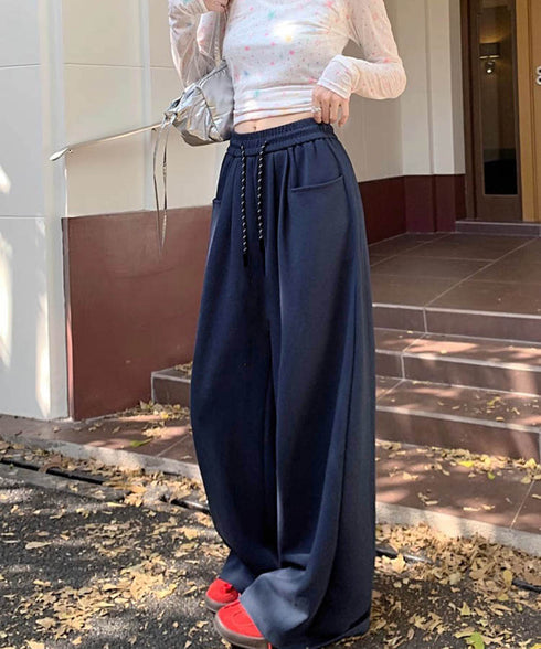 ワイドシルエットシンプルスウェットパンツ レディース ルーズシルエット ズボン カジュアル パンツ ハイウエスト ゆったり 体型カバーボトムス ロングパンツ 98CHAY-001