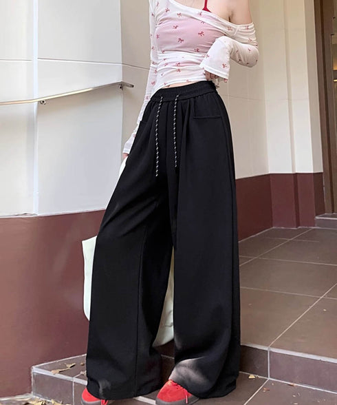 ワイドシルエットシンプルスウェットパンツ レディース ルーズシルエット ズボン カジュアル パンツ ハイウエスト ゆったり 体型カバーボトムス ロングパンツ 98CHAY-001