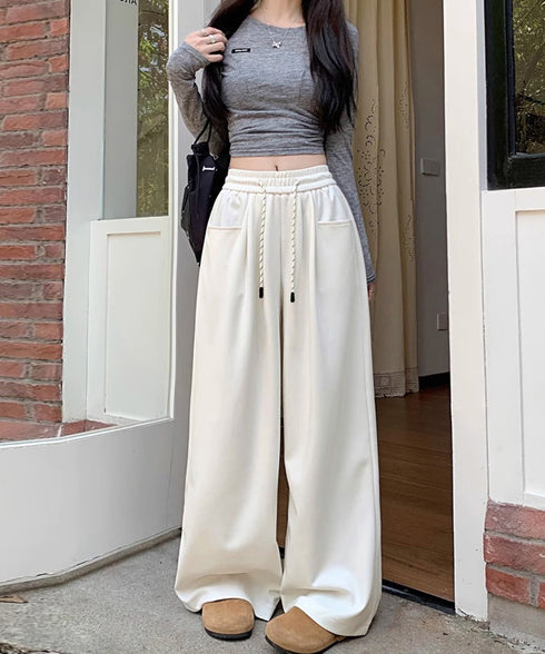 ワイドシルエットシンプルスウェットパンツ レディース ルーズシルエット ズボン カジュアル パンツ ハイウエスト ゆったり 体型カバーボトムス ロングパンツ 98CHAY-001