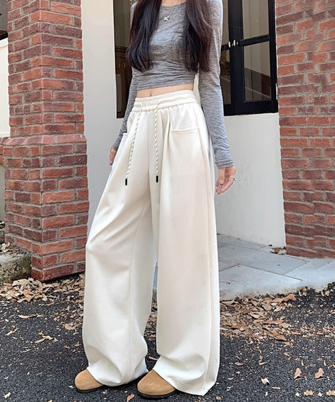 ワイドシルエットシンプルスウェットパンツ レディース ルーズシルエット ズボン カジュアル パンツ ハイウエスト ゆったり 体型カバーボトムス ロングパンツ 98CHAY-001