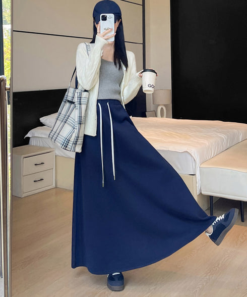 スウェットロングスカート 美脚 春秋冬 レディース スカート ウエストゴム マキシ リラックススカート 無地 Aラインスカート きれいめ カジュアル 通勤 通学 98CHAYA-002