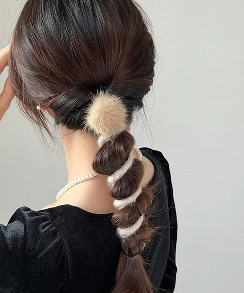 ワイヤーポニー ヘアアレンジ 韓国風 ヘアアクセサリー ポニーテールアクセ ポンポン付き スパイラル まとめ髪 ヘアワイヤー 巻きつけ レディース 98CHUKE-001