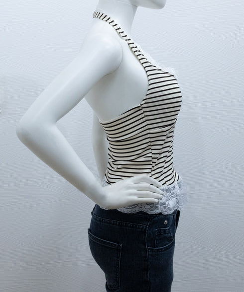 裾フリルレースホルターネックタンクトップ パッド付きレースブラトップ セクシー 背中見せ レディース 無地 キャミソール 大人可愛い ショート丈 インナートップス 98CHUNC-002