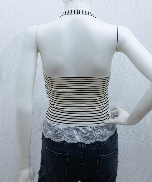 裾フリルレースホルターネックタンクトップ パッド付きレースブラトップ セクシー 背中見せ レディース 無地 キャミソール 大人可愛い ショート丈 インナートップス 98CHUNC-002