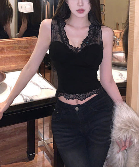 レースブラトップ パッド付きトップス セクシーレースインナー Vネックタンクトップ レディース 柔らかインナー 快適 レーストップス カジュアル おしゃれ 98CHUNC-003