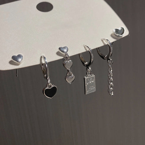マルチ 揺れる フープピアス6個セット シルバー ハート レディース ファッション お洒落 組み合わせセット ピアス 人気 小物 韓国風 98CHUNDA-001