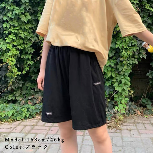 ショートパンツ カジュアルパンツ 韓国風 レディース ワイドパンツ ハイウエスト 半ズボン ウエストゴム 運動着 ボトムス 五分丈 接触 冷感 パンツ 夏 98CLAN-001