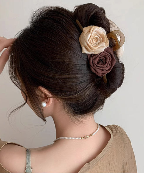 バンスクリップ 大きめ ローズ フラワー レディース 花 ヘアクリップ バレッタ 大人女性 お洒落 ヘアアクセサリー 髪飾り クリップ 結婚式 可愛い まとめ髪 98DIQIAN-001