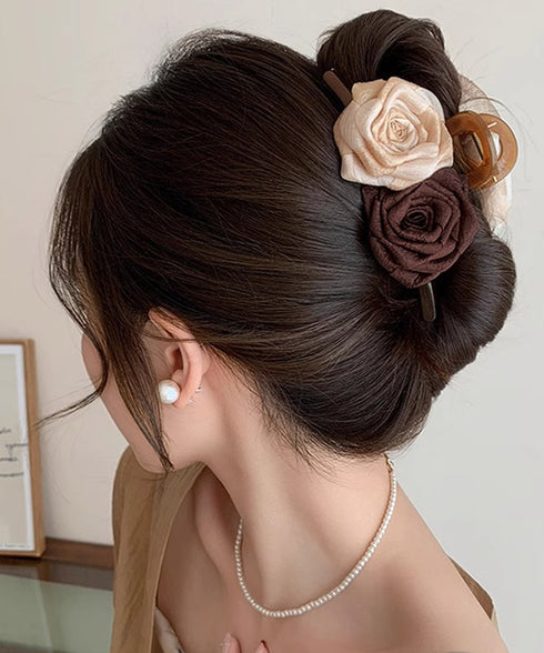 バンスクリップ 大きめ ローズ フラワー レディース 花 ヘアクリップ バレッタ 大人女性 お洒落 ヘアアクセサリー 髪飾り クリップ 結婚式 可愛い まとめ髪 98DIQIAN-001