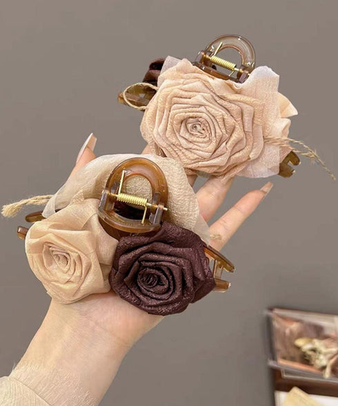 バンスクリップ 大きめ ローズ フラワー レディース 花 ヘアクリップ バレッタ 大人女性 お洒落 ヘアアクセサリー 髪飾り クリップ 結婚式 可愛い まとめ髪 98DIQIAN-001